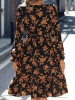 Rochie Scurta Adamine Neagra cu Print Floral Portocaliu - imagine 2