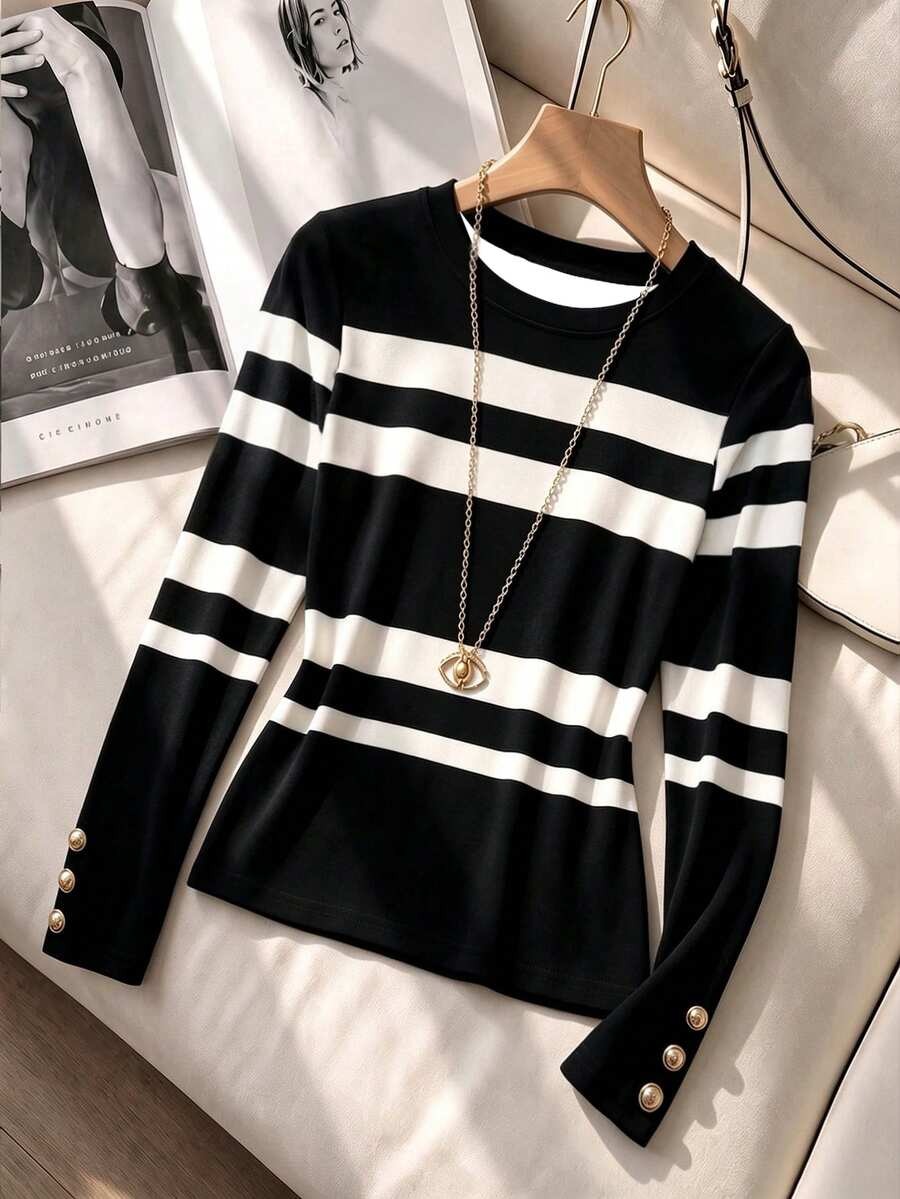 10932 Bluza Dama Sophia Alba cu Dungi Negre - imagine 1