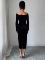 Rochie Midi Tilda Neagra din Catifea cu Perle - imagine 2