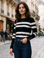 Bluza Dama Sophia Alba cu Dungi Negre - imagine 3