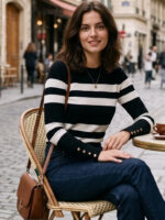 Bluza Dama Sophia Alba cu Dungi Negre - imagine 2