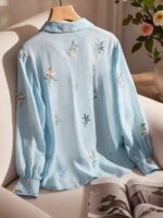 Camasa Dama Lindis Bleu cu Print Floral - imagine 3