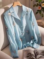 Camasa Dama Lindis Bleu cu Print Floral