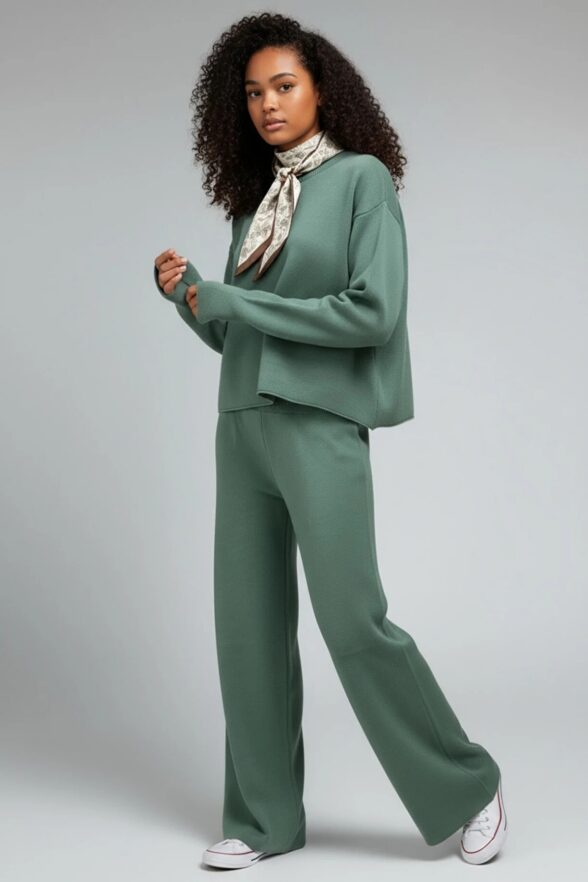 Compleu Tricotat cu Pantalon Malisa Vernil