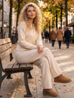 Compleu Tricotat cu Pantalon Christa Bej - imagine 2