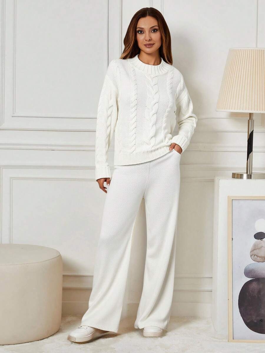 11112 Compleu Tricotat cu Pantalon Zamora Alb - imagine 1