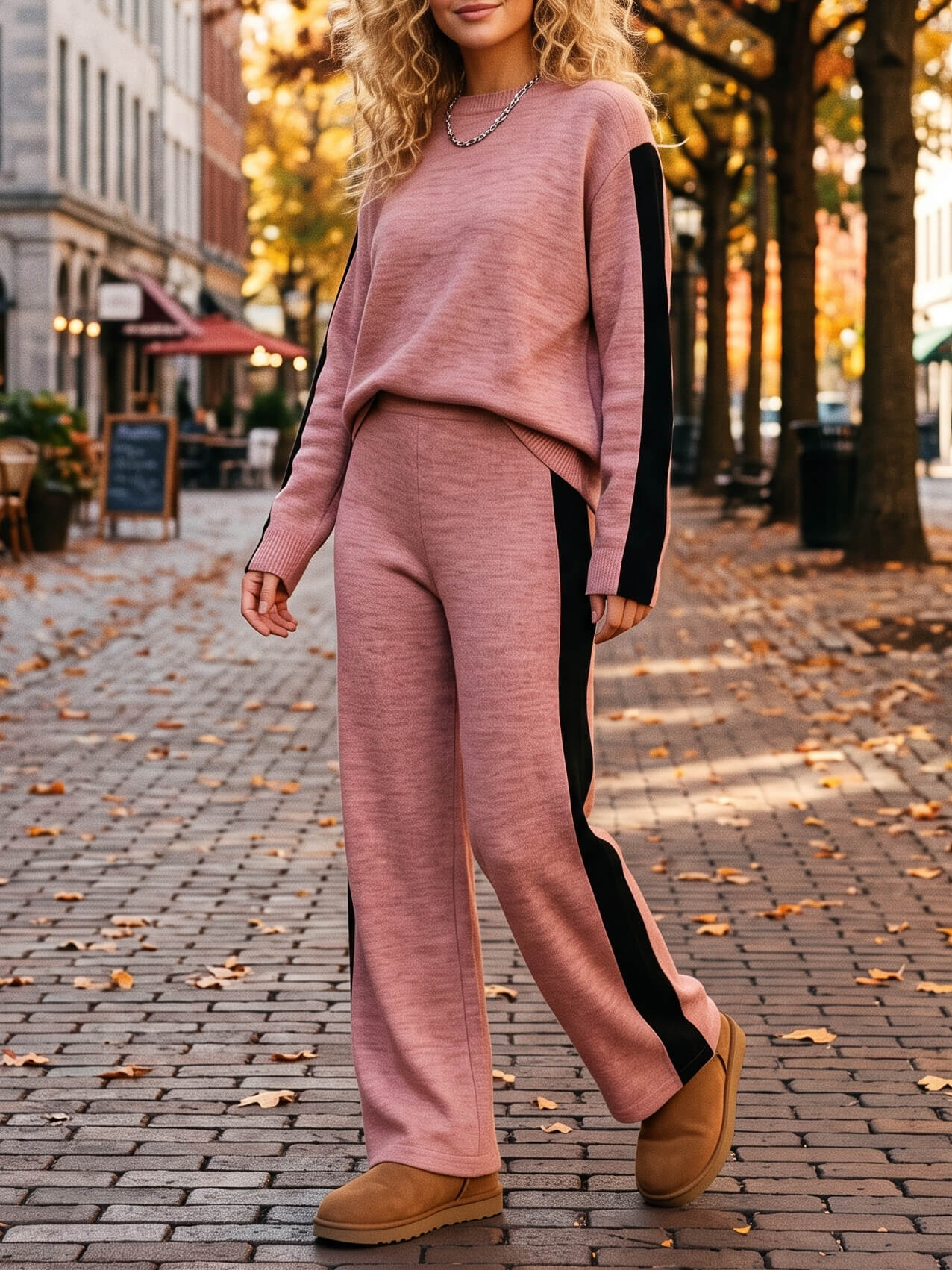 11117 (1) Compleu Tricotat cu Pantalon Atilla Roz Pudra - imagine 1