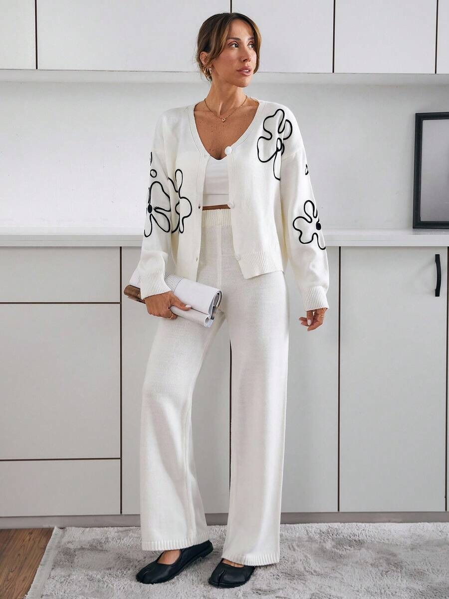 11118 Compleu Tricotat cu Pantalon Daria Alb - imagine 1