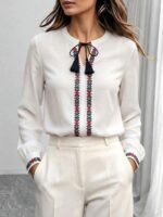 Bluza Dama Gritta Alba cu Broderie Geometrica