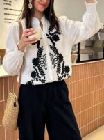 Camasa Dama Arian Alba cu Broderie Neagra - imagine 5