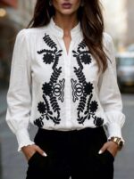Camasa Dama Arian Alba cu Broderie Neagra - imagine 4