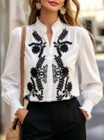 Camasa Dama Arian Alba cu Broderie Neagra - imagine 3