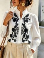 Camasa Dama Arian Alba cu Broderie Neagra