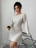 Rochie Scurta Tricotata Sandrina Gri - imagine 6
