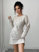 Rochie Scurta Tricotata Sandrina Gri - imagine 4