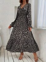 Rochie Lunga Antonia Gri cu Animal Print - imagine 6
