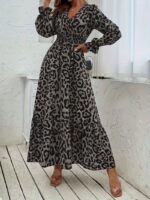 Rochie Lunga Antonia Gri cu Animal Print