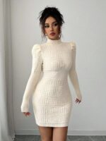 Rochie Scurta Tricotata Tamara Crem - imagine 6