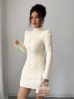 Rochie Scurta Tricotata Tamara Crem - imagine 5