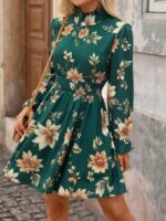 Rochie Scurta Aurora Verde cu Print Floral