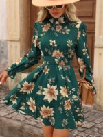 Rochie Scurta Aurora Verde cu Print Floral - imagine 6