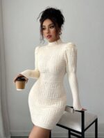 Rochie Scurta Tricotata Tamara Crem