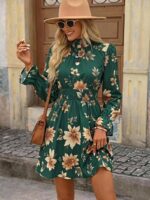 Rochie Scurta Aurora Verde cu Print Floral - imagine 5