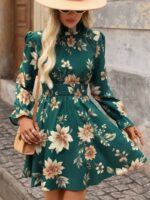 Rochie Scurta Aurora Verde cu Print Floral - imagine 4