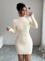 Rochie Scurta Tricotata Tamara Crem - imagine 3