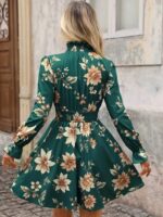 Rochie Scurta Aurora Verde cu Print Floral - imagine 2