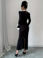 Rochie Lunga Cara Neagra cu Guler Alb - imagine 6