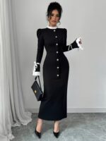 Rochie Lunga Cara Neagra cu Guler Alb - imagine 5