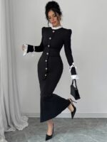 Rochie Lunga Cara Neagra cu Guler Alb