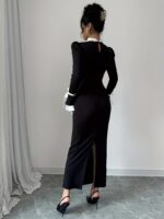 Rochie Lunga Cara Neagra cu Guler Alb - imagine 2