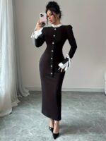 Rochie Lunga Cara Neagra cu Guler Alb - imagine 4