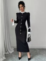 Rochie Lunga Cara Neagra cu Guler Alb - imagine 3