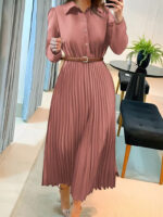 Rochie Midi Sebastiana Roz Pudra Plisata - imagine 3