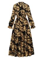 Rochie Lunga Misha Neagra cu Print Floral Galben - imagine 3