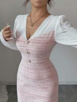 Rochie Midi Elfrida Roz cu Maneci Albe - imagine 5