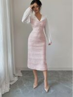 Rochie Midi Elfrida Roz cu Maneci Albe - imagine 4