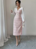 Rochie Midi Elfrida Roz cu Maneci Albe - imagine 3
