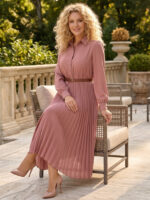Rochie Midi Sebastiana Roz Pudra Plisata - imagine 2