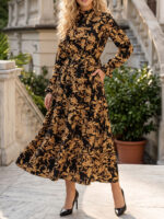 Rochie Lunga Misha Neagra cu Print Floral Galben - imagine 4