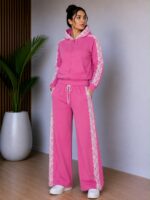 Trening format din bluza cu fermoar si pantalon Armela Roz cu Dantela