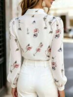 Bluza Dama Rozania Alba cu Print Floral - imagine 4