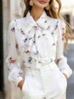Bluza Dama Rozania Alba cu Print Floral - imagine 3