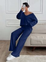 Compleu Tricotat cu Pantalon Sorana Bleumarin