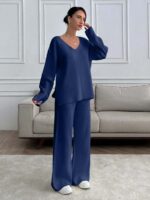 Compleu Tricotat cu Pantalon Sorana Bleumarin - imagine 4