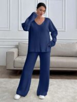 Compleu Tricotat cu Pantalon Sorana Bleumarin - imagine 3