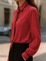 Bluza Dama Sofica Rosie cu Cravata - imagine 4